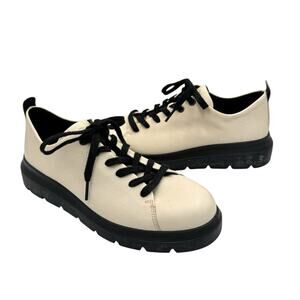 Ecco Nouvelle Cream Limestone Leather Lace Up Chunky Lug Sole Sneakers Shoes